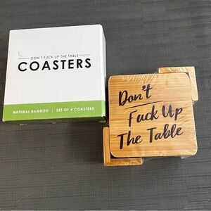 Bamboo Coasters with Bold Text - “Don’t F#@k Up The Table” - Set of 4 - NWT